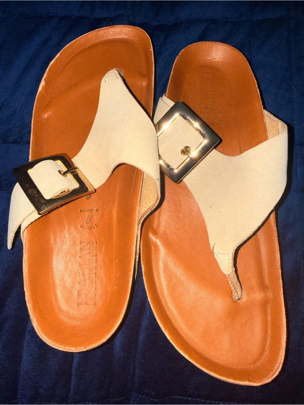 Beige Suede Buckle Slide Sandals - Women's Flats & Loafers
